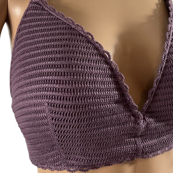 Shade & Shore Purple Crochet Halter Bikini Swim Top size 38D - Picture 5 of 11